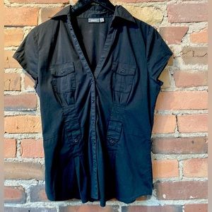 Retro MEXX Short Sleeve Black Blouse. Size 38 (Small)